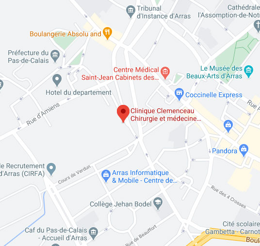 Plan d'accès de la Clinique Clemenceau à Arras