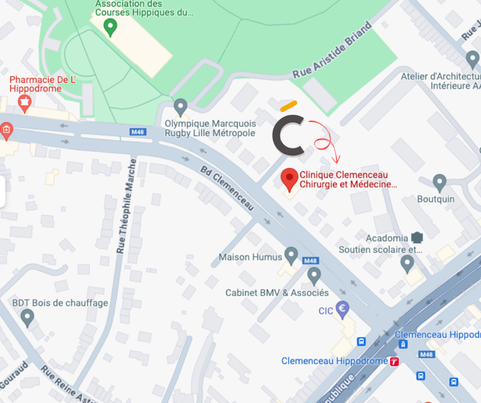 Plan d'accès de la Clinique Clemenceau à Lille